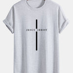 Regular Fit Jesus Christ Stripe Print Cotton T-Shirt