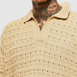 Men's solid color hollow V-neck knitted short sleeves