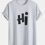 Regular Fit Hi Slogan Lines Print Cotton T-Shirt