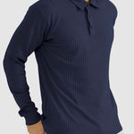Men's solid color texture business casual POLO long-sleeved T-shirt