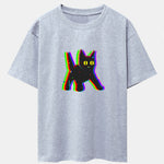 Glitch Black Cat Print Drop Shoulder Oversize T-Shirt