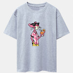 Vacation Pink Panther Print Drop Shoulder Oversize T-Shirt