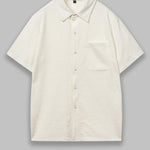 Men's Solid Color Textured Button-Down Short Sleeve Shirt