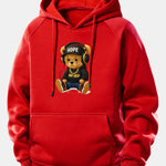 Hip Hop Bear Print Drawstring Hoodie