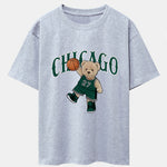 Chicago Basketball Bear Print Drop Shoulder Oversize T-Shirt