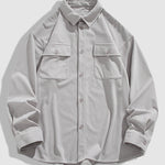 Men's solid color corduroy double pocket casual shirt