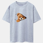 Zipper Bear Print Drop Shoulder Oversize T-Shirt