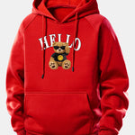 Hello Sunglasses Bear Print Drawstring Hoodie