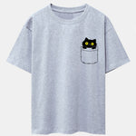 Pocket Cat Print Drop Shoulder Oversize T-Shirt