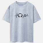 Heartbeat Music Print Drop Shoulder Oversize T-Shirt