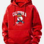 California Bear Print Drawstring Hoodie