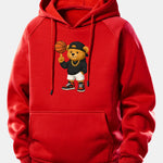 Basketball Bear Print Drawstring Hoodie
