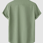 Men's Solid cotton casual lapel solid color short-sleeved shirt