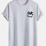 Regular Fit OK Smiley Face Print Cotton T-Shirt