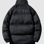 Men's Solid Faux Leather Dual Pocket Zip Stand Collar Padded Jacket