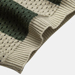 Striped Eyelet Knit Zip Up Polo Shirt & Straight Leg Linen Pants