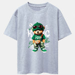 Graffiti Bear Print Drop Shoulder Oversize T-Shirt