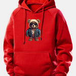 Bear In Leather Jacket Print Drawstring Hoodie