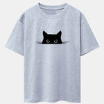 Black Cat Print Drop Shoulder Oversize T-Shirt