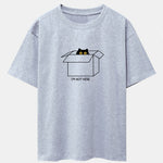 Black Cat Peeking Through Cardboard Print Drop Shoulder Oversize T-Shirt
