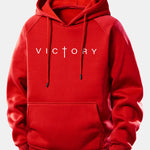 Victory Slogan Print Drawstring Hoodie