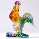 Buddha Stones Handmade Liuli Crystal Rooster Art Piece Home Decoration