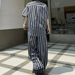 Striped Faux Two-Piece Shirt Wide-Leg Pants Two-piece Set