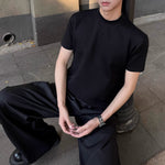 Solid Color Shoulder Pad Slim Fit T-shirt