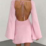 Zeagoo Elegant Backless Lace-up Bell Sleeve Mini Dress for Women Casual Going Out Summer 2026