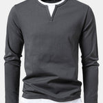 Long Sleeve 2 In 1 Notched Collar T-Shirt