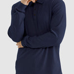 Men's solid color texture business casual POLO long-sleeved T-shirt