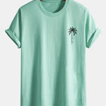 Regular Fit Palm Tree Slogan Print Cotton T-Shirt