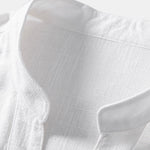 Short Sleeve V Neck Linen Rayon Blend Shirt & Wrinkle Textured Straight Leg Pants