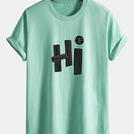 Regular Fit Hi Slogan Lines Print Cotton T-Shirt