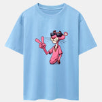 Pink Panther With V Sign Print Drop Shoulder Oversize T-Shirt