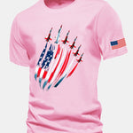 Regular Fit Fighter Jets USA Flag Print Cotton T-Shirt