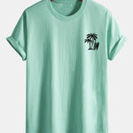 Regular Fit Palm Tree Surfboard Print Cotton T-Shirt