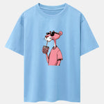 Pink Panther Print Drop Shoulder Oversize T-Shirt