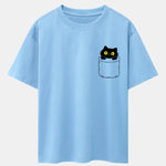 Pocket Cat Print Drop Shoulder Oversize T-Shirt