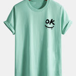 Regular Fit OK Smiley Face Print Cotton T-Shirt