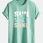 Regular Fit Sun Sand Palm Tree Print Cotton T-Shirt