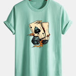 Regular Fit Dice Playing Cards Print Cotton T-Shirt