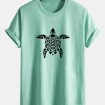 Regular Fit Geometric Turtle Print Cotton T-Shirt