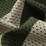 Striped Eyelet Knit Zip Up Polo Shirt & Straight Leg Linen Pants
