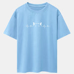 Peeking Cat Heartbeat Print Drop Shoulder Oversize T-Shirt