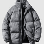 Men's Solid Faux Leather Dual Pocket Zip Stand Collar Padded Jacket
