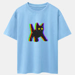 Glitch Black Cat Print Drop Shoulder Oversize T-Shirt