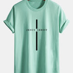 Regular Fit Jesus Christ Stripe Print Cotton T-Shirt