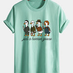 Regular Fit Halloween Horror Goose Print Cotton T-Shirt