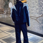 Heavy Rivet Sequin Patchwork Shoulder Pad Jacket